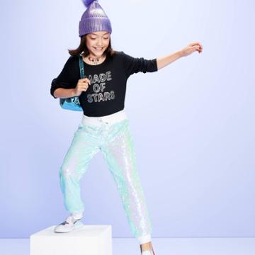 Girls' Allover Iridescent Sequin Jogger Pants - More Than Magic Mint S (6-6x), Girl's, Size: