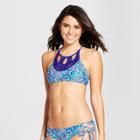 Women's Crochet Front Bralette Bikini Top - Xhilaration Blue Paisley