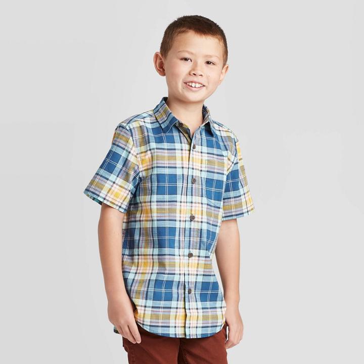 Petiteboys' Short Sleeve Plaid Button-down Shirt - Cat & Jack Blue