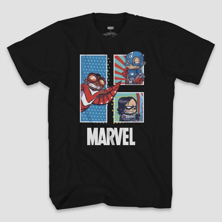 Men's Marvel Falcon Winter Soldier Chibi Short Sleeve Graphic T-shirt - Black