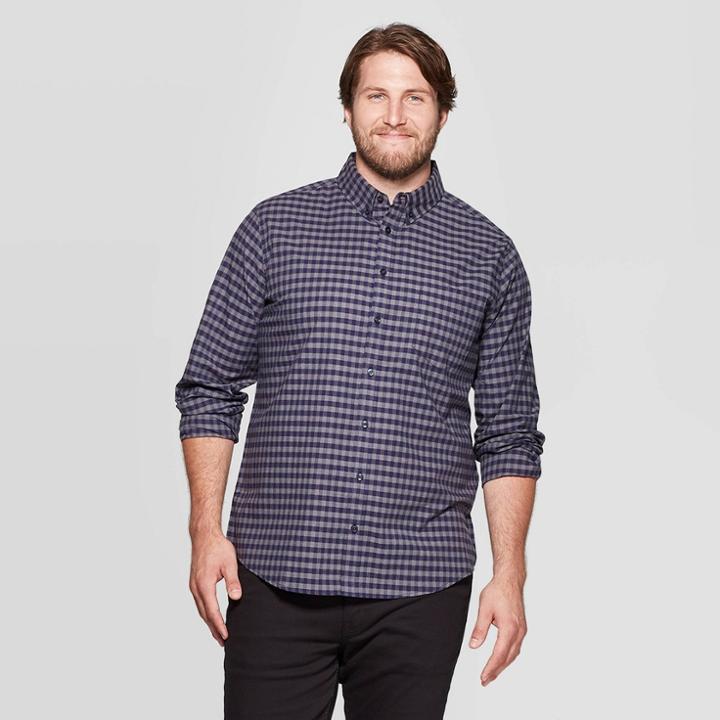 Men's Tall Standard Fit Long Sleeve Northrop Poplin Button-down Shirt - Goodfellow & Co Navy Voyage Xlt, Men's, Blue Voyage