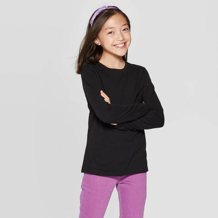 Girls' Crewneck Long Sleeve T-shirt - Cat & Jack Black