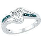 Distributed By Target Women's Blue/white Diamond Accent Prong/miracle Set Heart Ring In Sterling Silver (ij-i2-i3) (size