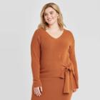 Women's Plus Size Side-tie V-neck Sweater - Ava & Viv Rust X, Women's, Brown