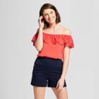 Women's Off The Shoulder Short Sleeve Lace Top - A New Day Coral (pink)