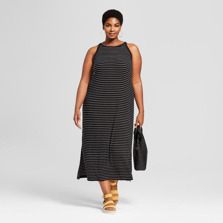 Women's Plus Size Striped Rib Knit Dress - Universal Thread Black X