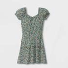 Girls' Puff Sleeve Floral Knit Dress - Art Class
