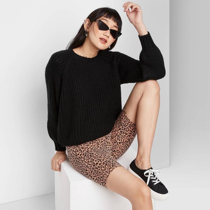 Women's Crewneck Raglan Pullover Sweater - Wild Fable Black