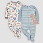 Gerber Baby 2pk Zip-front Dino Sleep N' Play - White/gray/light Blue Newborn