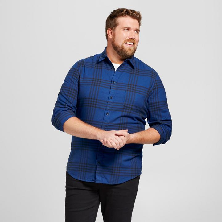 Men's Big & Tall Long Sleeve Lightweight Flannel Button-down Shirt - Goodfellow & Co Blue Ribbon