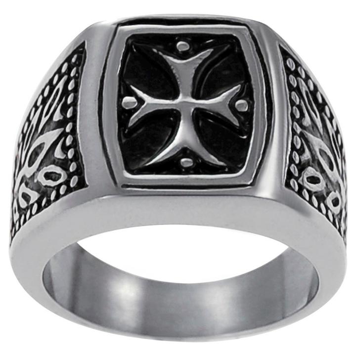 Men's Daxx Stainless Steel Band With Vintage Style Pattee Cross Design - Silver/black