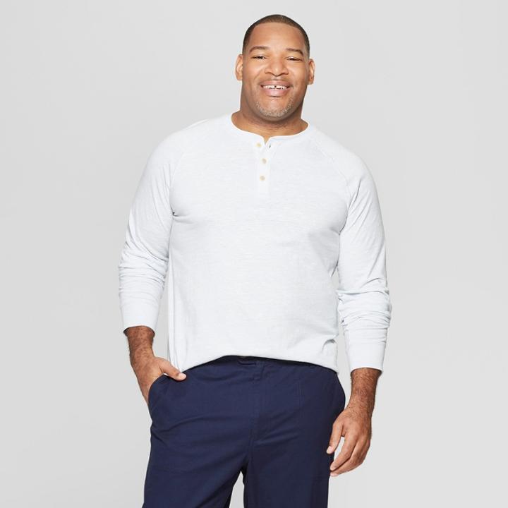 Men's Big & Tall Regular Fit Long Sleeve Jersey Henley Shirt - Goodfellow & Co Masonry Gray