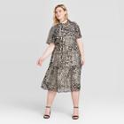 Women's Plus Size Leopard Print Short Sleeve Midi Dress - Who What Wear Black 1x, Women's,