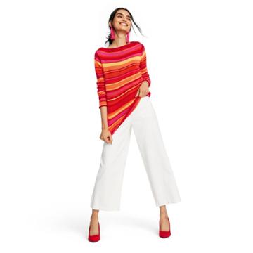 Women's Striped Long Sleeve Boat Neck Pullover Sweater - Isaac Mizrahi For Target Pink/orange Xl, Women's,