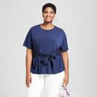 Women's Plus Size Knit Woven Tie Short Sleeve T-shirt - Ava & Viv Navy (blue) X