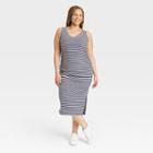 Women's Plus Size Sleeveless Rib Knit Side Ruched Dress - A New Day Navy Blue