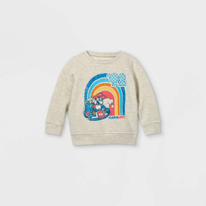 Toddler Boys' Super Mario Fleece Crew Neck Pullover - Cream
