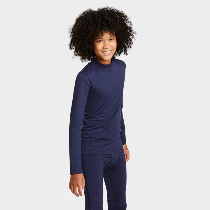 Boys' Long Sleeve Fitted Performance Mock Neck T-shirt - All In Motion Navy Xs, Boy's, Blue