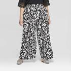 Women's Plus Size Floral Print Wide Leg Pants - Ava & Viv Black