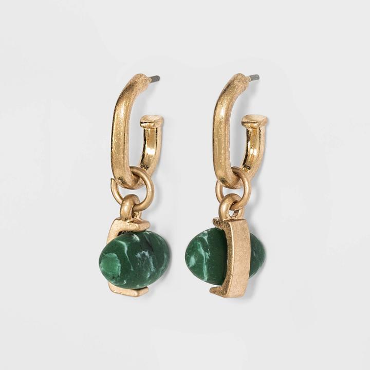 Semi-precious Green Jasper Stone Oval Hoop Earrings - Universal Thread Green