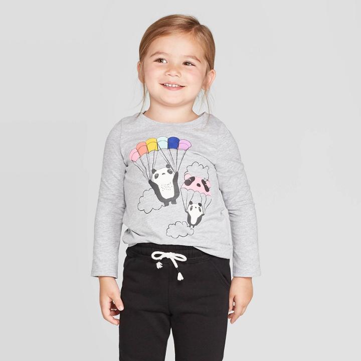 Toddler Girls' Long Sleeve Panda Graphic T-shirt - Cat & Jack Gray