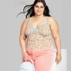 Women's Plus Size Lace Trim Tiny Tank Top - Wild Fable Coral Pink Floral