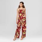 Women's Strappy Apron Front Floral Jumpsuit - Xhilaration Red