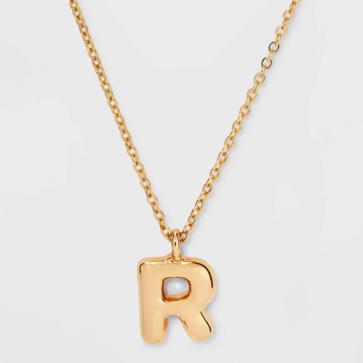 Puffy Initial Charm 'r' Pendant Necklace - Wild Fable Gold