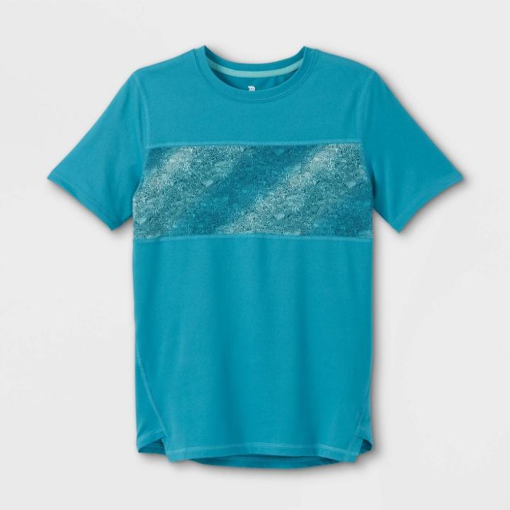 Boys' Short Sleeve Chest Striped T-shirt - All In Motion Teal Blue