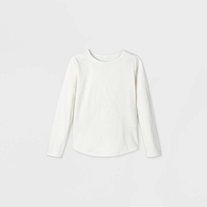 Girls' Long Sleeve Sparkle T-shirt - Cat & Jack Cream
