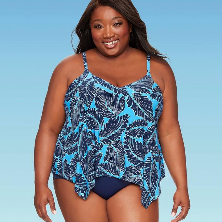 Women's Plus Size Slimming Control Sharkbite Tankini Top - Dreamsuit By Miracle Brands 18w, Women's, Blue