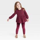 Toddler Girls' Long Sleeve Ruffle Top & Velour Leggings Set - Cat & Jack Burgundy