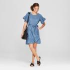 Women's Ruffle Short Sleeve Denim Dress - A New Day Blue
