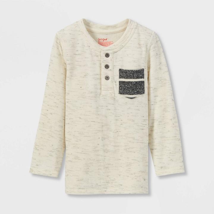 Toddler Boys' Adaptive Double Knit Henley Long Sleeve T-shirt - Cat & Jack Cream