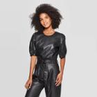 Women's Puff Elbow Sleeve Scoop Neck Cropped Blouse - Who What Wear Black