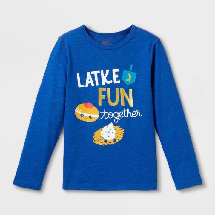 Boys' Adaptive Hanukkah Long Sleeve Graphic T-shirt - Cat & Jack Blue