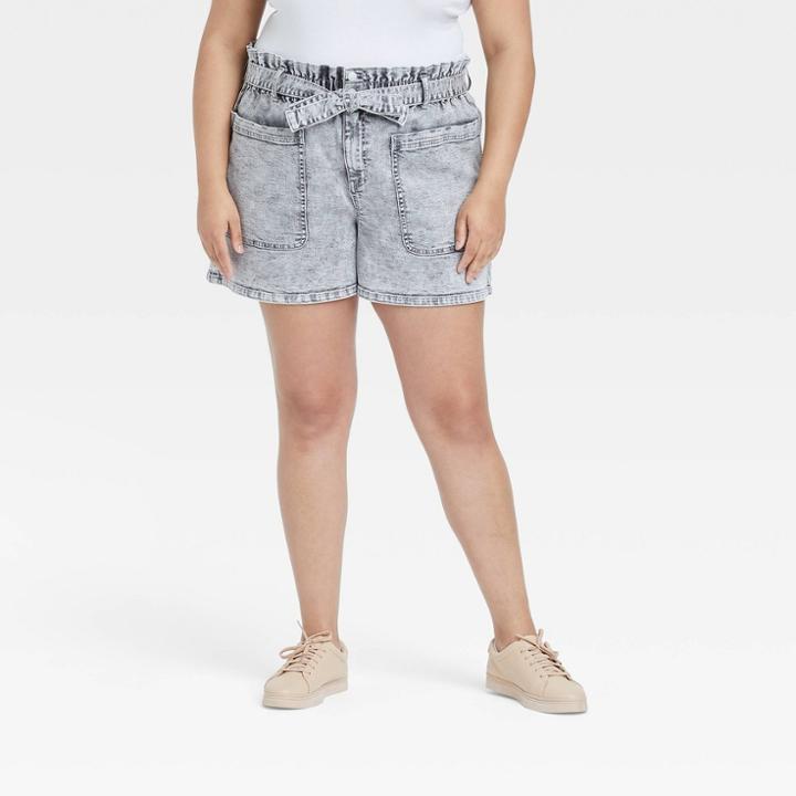 Women's Plus Size Paperbag Jean Shorts - Ava & Viv Gray