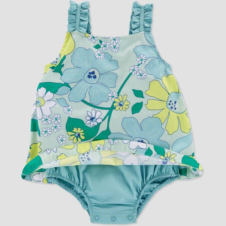 Baby Girls' Floral Romper - Just One You Made By Carter's Blue/green