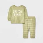 Grayson Collective Baby Striped Thermal Top & Bottom Set - Green Newborn