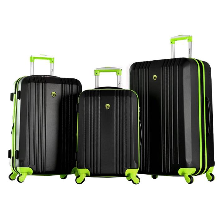 Olympia Usa Apache Ii 3pc Hardside Checked Luggage Set - Black/lime