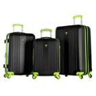 Olympia Usa Apache Ii 3pc Hardside Checked Luggage Set - Black/lime