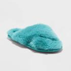 Women's Paris Crossband Fur Slippers - Stars Above Turquoise Green