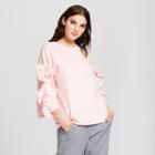 Women's Ruffle 3/4 Sleeve Pullover Top - Alison Andrews Pink