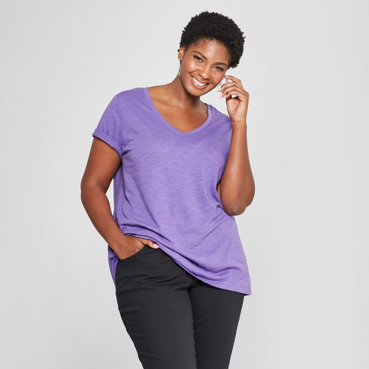 Women's Plus Size V-neck Short Sleeve T-shirt - Ava & Viv Purple