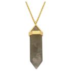 Prime Art & Jewel 18k Gold Over Fine Silver Plated Bronze Genuine Smoky Quartz Chakra Point Necklace - 24 + 2 Extender, Girl's, Quartz Gray