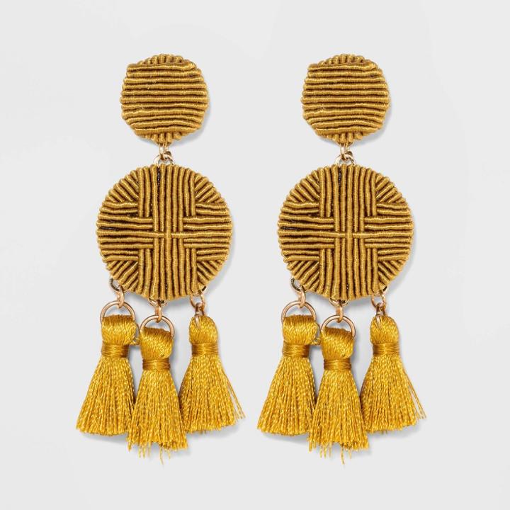 Cord Wrapped Drop With Cluster Tassel Earrings - A New Day Yellow, Women's