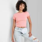 Women's Short Sleeve Lettuce Edge Baby T-shirt - Wild Fable Coral Xs, Women's, Pink