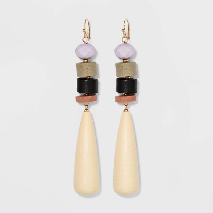 Mixed Wood Beaded Teardrop Linear Earrings - A New Day ,