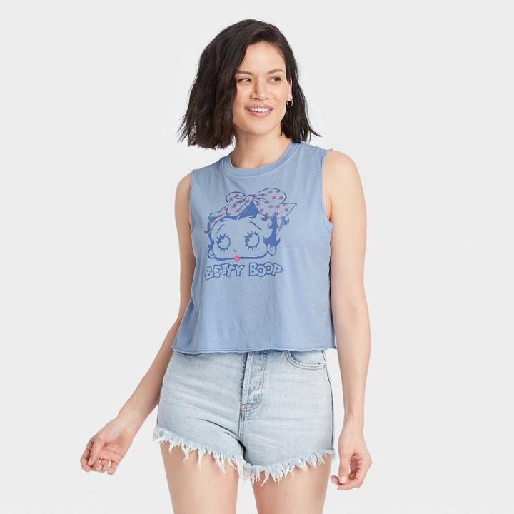 Mighty Fine Women's Betty Boop Bow Stars Graphic Tank Top - Blue