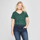 Women's Plus Size Animal Print V-neck Short Sleeve T-shirt - Ava & Viv Green